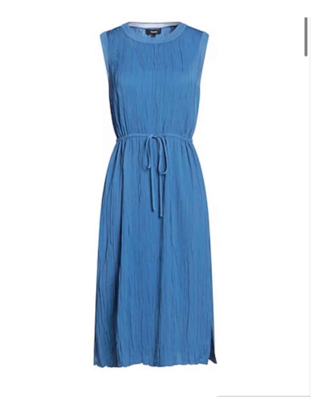 Size M Theory Sleeveless Pleated Crewneck drawstring waist midi dress Blue